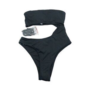 Cotton On Body Strapless Cut Out One Piece Brazilian Swimsuit Black XS